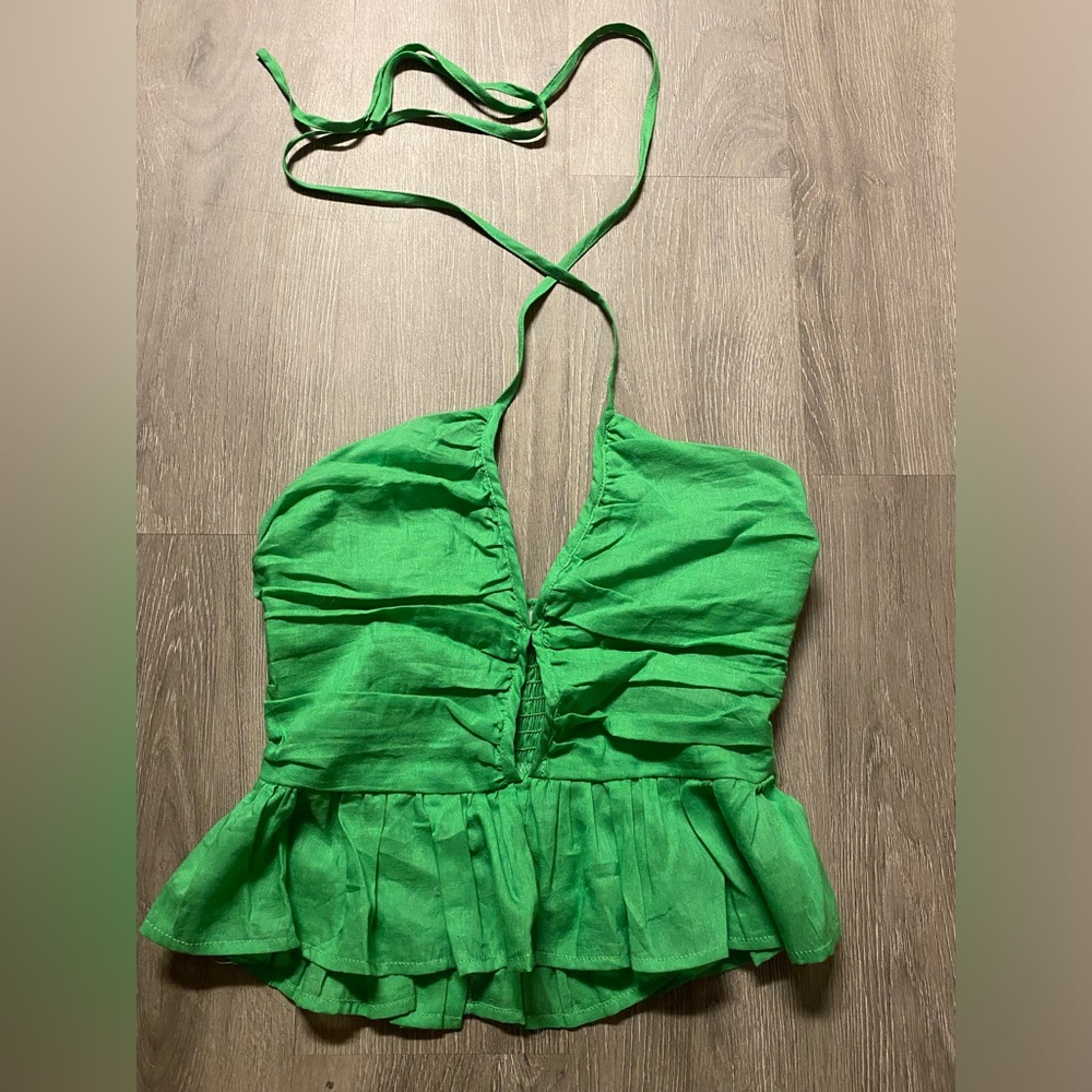 These three boutique green tie neck crop top - Picture 2 of 3